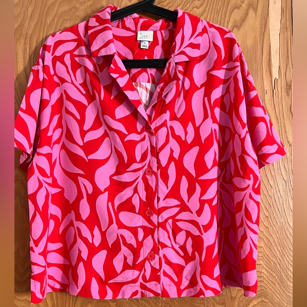 a new day Red and Pink Button Down Shirt